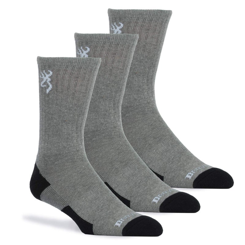 Browning Mens Socks, 3-pack Everyday Crew (Heather Gray / Heather Gray / Heather Gray), Large US - Image 1