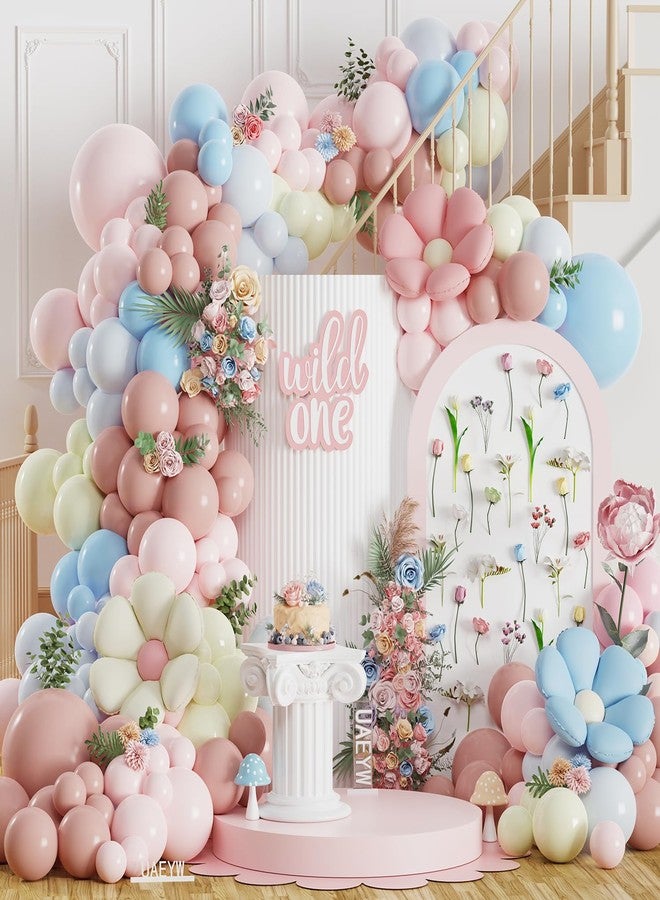 UAEYW Spring Wildflowers Balloon Arch Kit 153Pcs Pastel Pink Blue Balloon Garland Kit, Boho Daisy Flower Foil Balloons for Birthday Baby in Bloom Baby Shower Bridal Shower Wedding Party Decorations - Image 1