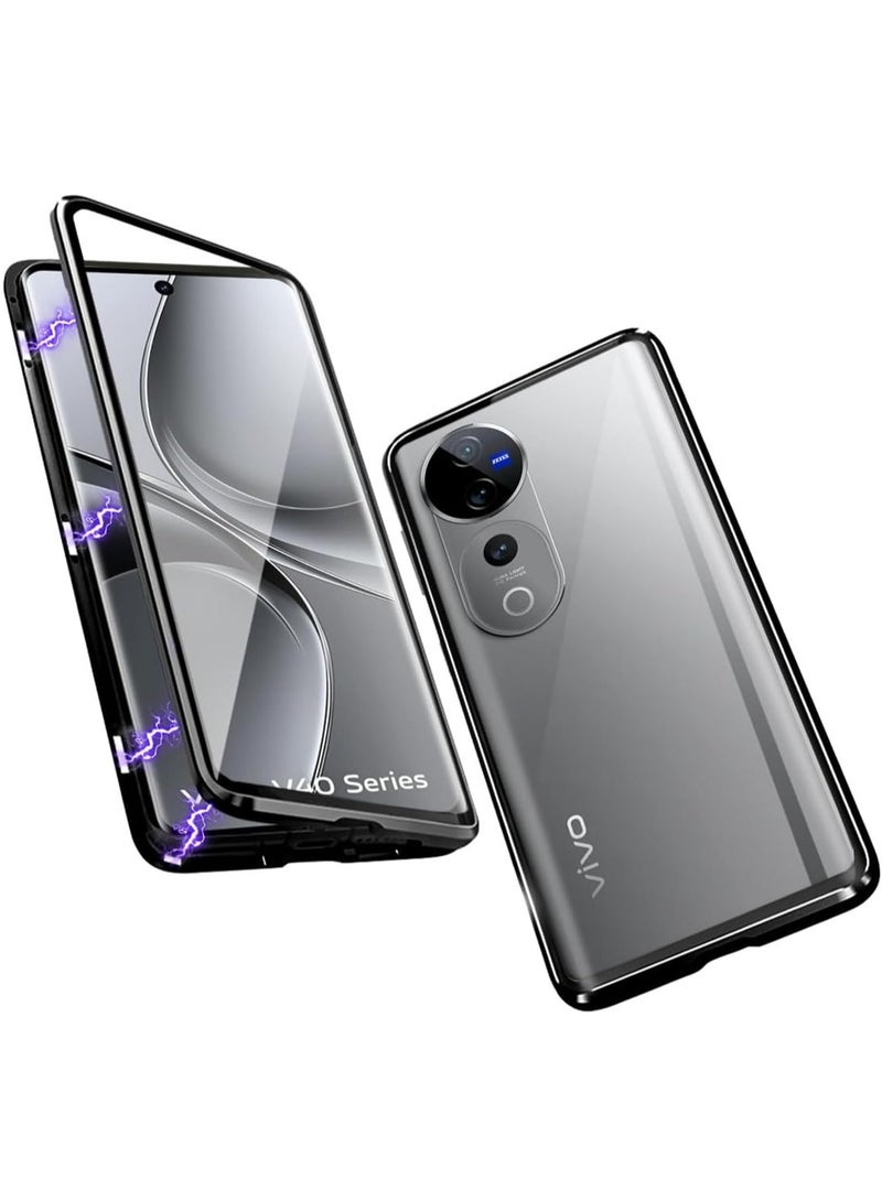 Case Compatible with VIVO V40 5G, Magnetic Body Metal Frame Double Sided Clear Tempered Glass Cover with Camera Protection  - Image 1