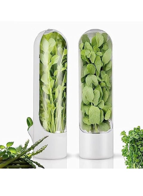 Premify 2 Pcs Herb Saver, Herbs Keeper for Refrigerator, Cilantro Storage Containers, Herb Saver Pod Keep Fresh & Green Vegetables, Mint, Parsley, Asparagus for 2-3 Weeks