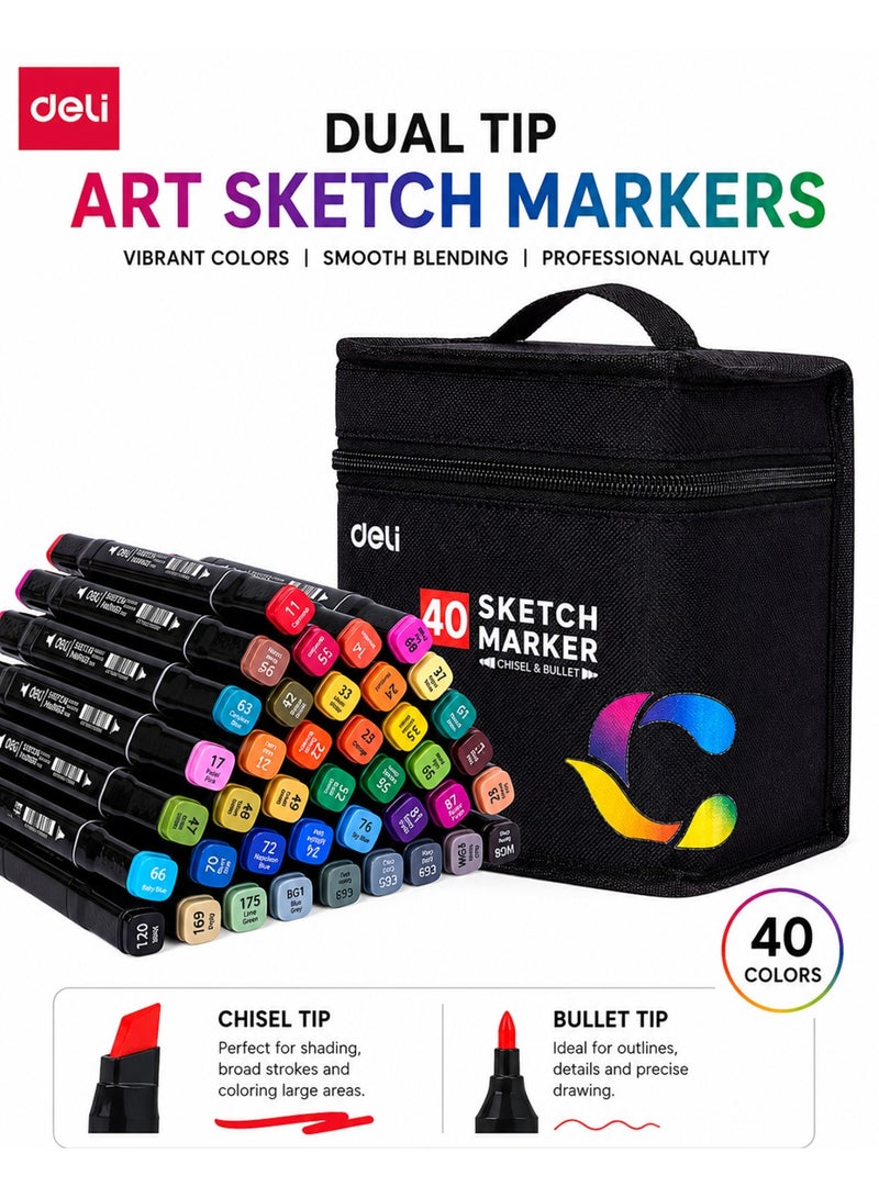 Deli 40-Piece Dual Tip Skecth Markers For Art Multicolour - Image 1