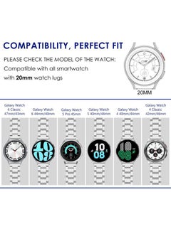 WINGLE for Samsung Galaxy Watch 7 6 5 4 Band Watch 6 Classic 47mm Bands 5 Pro Galaxy Watch 4 Classic FE Band 45mm 43mm 44mm 40mm 46mm 42mm Men 20mm Stainless Steel Band Galaxy Watch 3 41mm, Silver  - Image 2