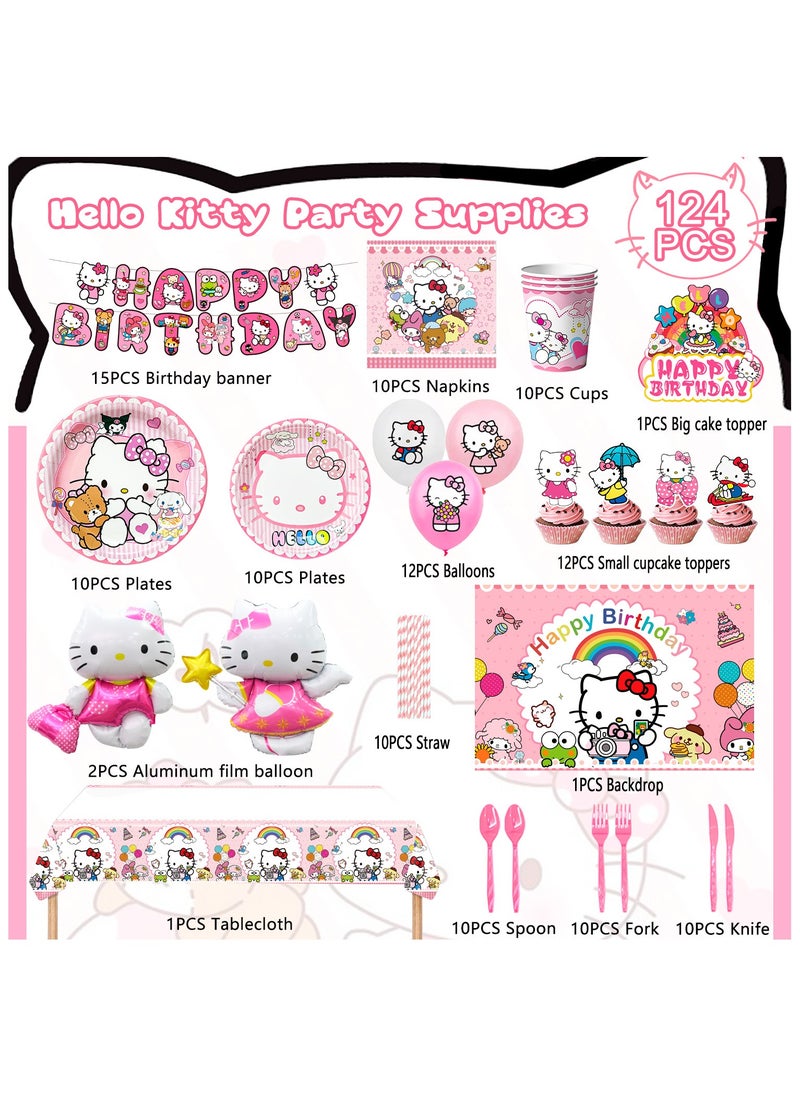 FRUITFUL PARTY Hello Kitty Birthday Decorations for 10 Guests, Hello Kitty Party Tableware Set Hello Kitty Party Plates Cups Napkins Backdrop Balloon Banner etc Hello Kitty Party Supplies  - Image 2