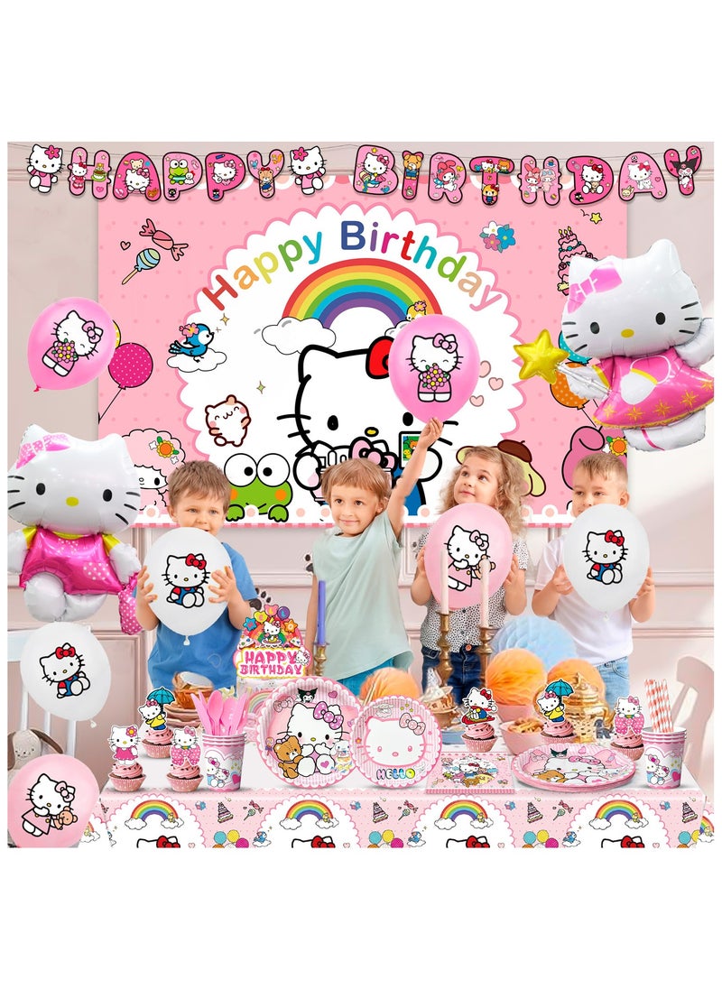FRUITFUL PARTY Hello Kitty Birthday Decorations for 10 Guests, Hello Kitty Party Tableware Set Hello Kitty Party Plates Cups Napkins Backdrop Balloon Banner etc Hello Kitty Party Supplies  - Image 5