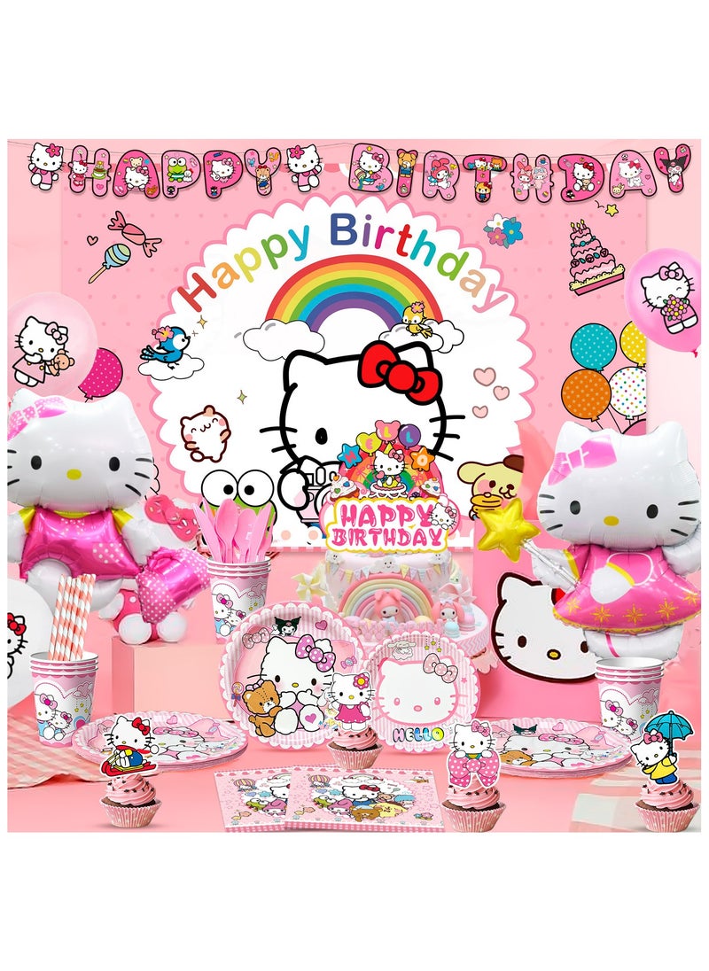 FRUITFUL PARTY Hello Kitty Birthday Decorations for 10 Guests, Hello Kitty Party Tableware Set Hello Kitty Party Plates Cups Napkins Backdrop Balloon Banner etc Hello Kitty Party Supplies  - Image 4