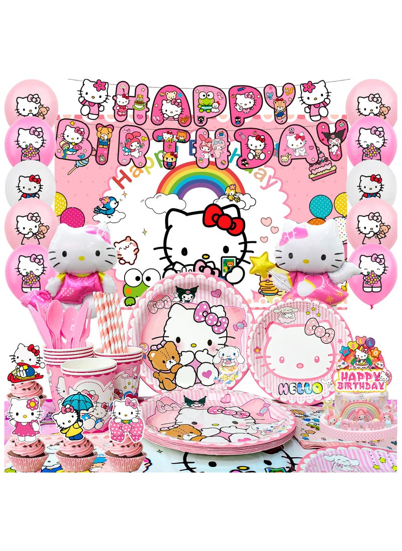 FRUITFUL PARTY Hello Kitty Birthday Decorations for 10 Guests, Hello Kitty Party Tableware Set Hello Kitty Party Plates Cups Napkins Backdrop Balloon Banner etc Hello Kitty Party Supplies  - Image 1