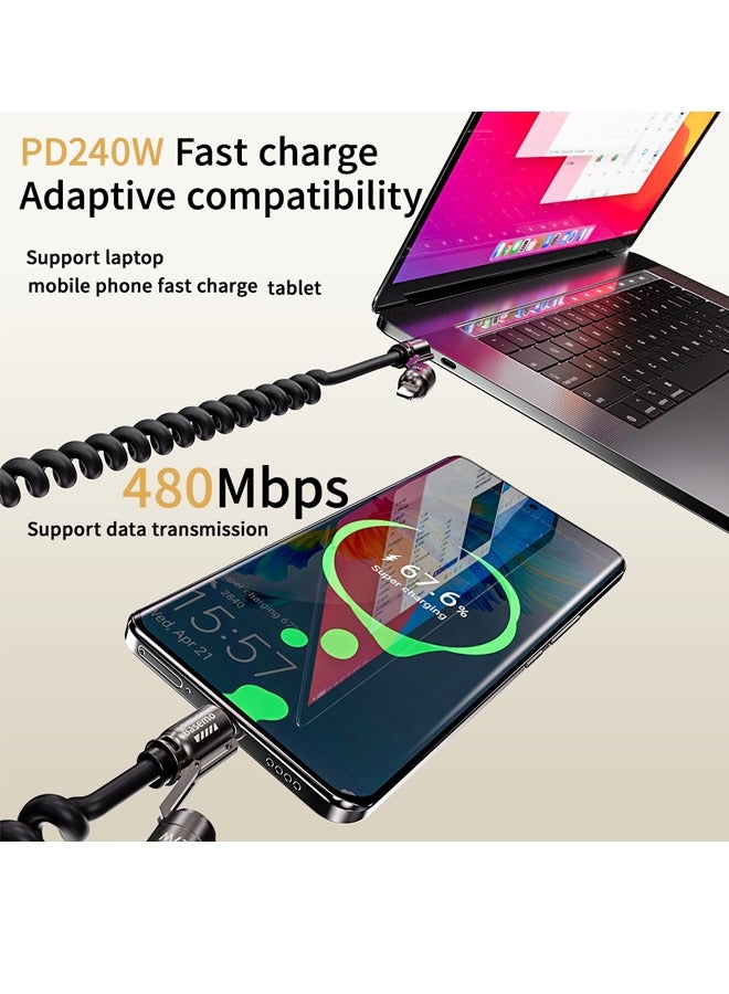 240W 4-in-1 Super Fast Charging Cable，Multifunctional Spring Retractable Charging Cable，for iPhone/Samsung/Huawei/ Laptop And More (Gold,2M) - Image 5