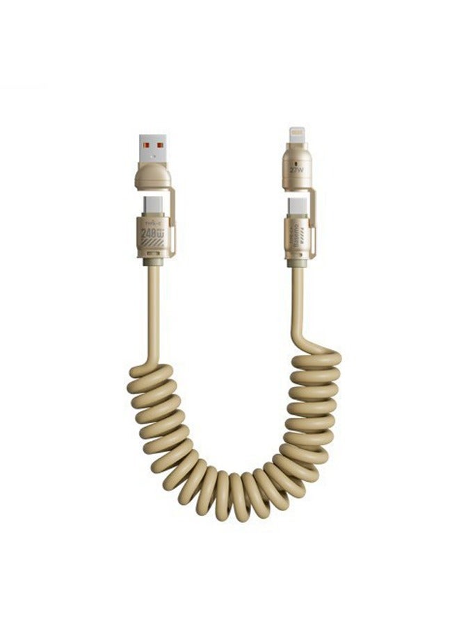 240W 4-in-1 Super Fast Charging Cable，Multifunctional Spring Retractable Charging Cable，for iPhone/Samsung/Huawei/ Laptop And More (Gold,2M) - Image 1