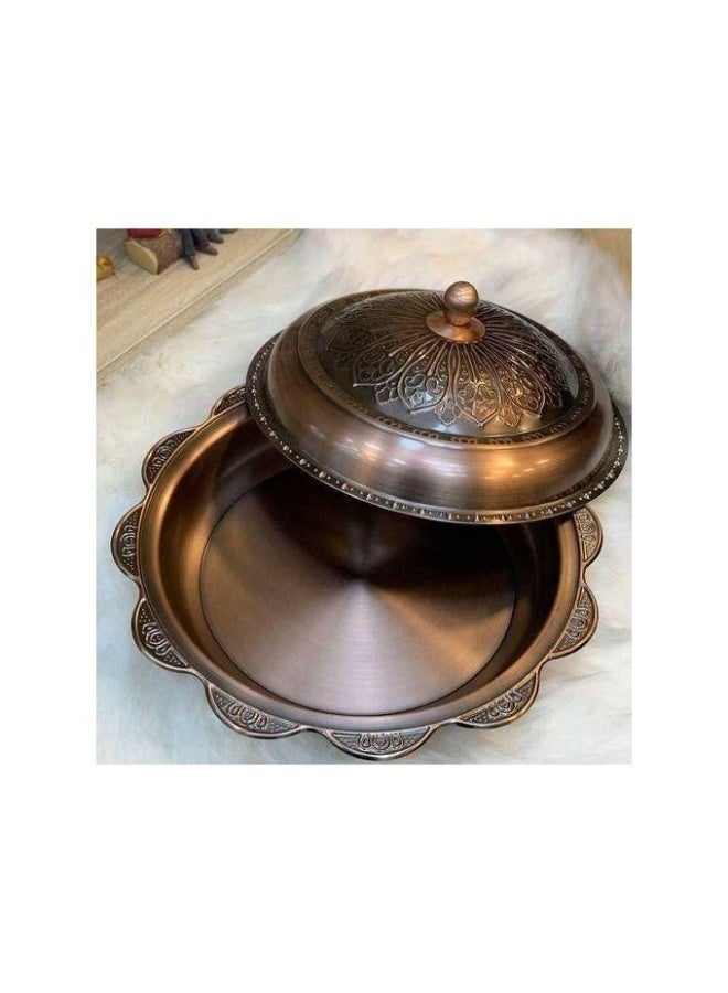 A luxurious copper-colored serving dish with a decorative lid – a metal serving bowl for events and gatherings - Image 4