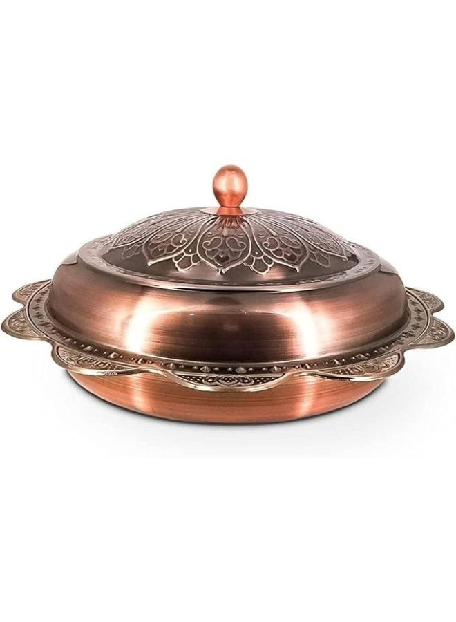 A luxurious copper-colored serving dish with a decorative lid – a metal serving bowl for events and gatherings - Image 1