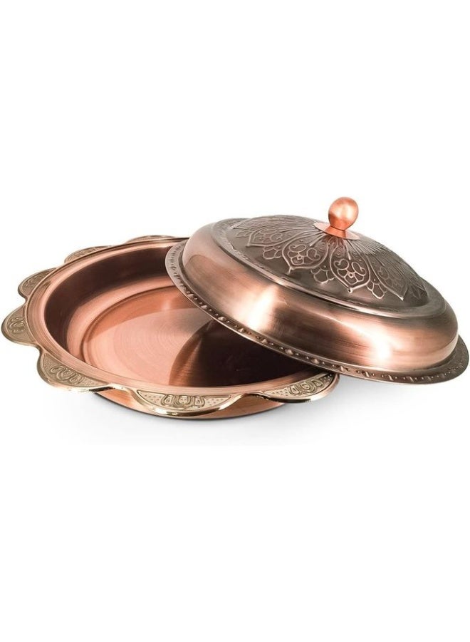 A luxurious copper-colored serving dish with a decorative lid – a metal serving bowl for events and gatherings - Image 2