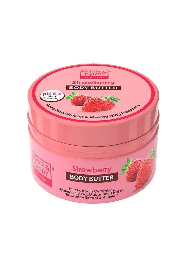 BRYAN & CANDY - Body Butter Ph 5.5 For 72Hrs Moisturization. Enriched With Ceramides And Hyaluronic Acid, |Non Sticky Moisturizer For Women & Men (Strawberry, 100Gm) - Image 1