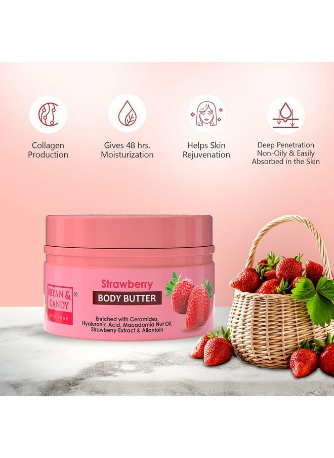 BRYAN & CANDY - Body Butter Ph 5.5 For 72Hrs Moisturization. Enriched With Ceramides And Hyaluronic Acid, |Non Sticky Moisturizer For Women & Men (Strawberry, 100Gm) - Image 1