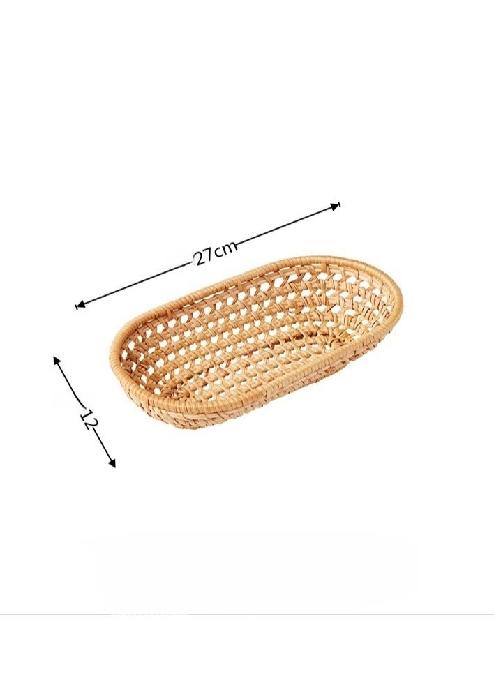 Handmade rattan towel tray storage basket living room dining table knife and fork chopstick box dessert snack fruit basket  - Image 1