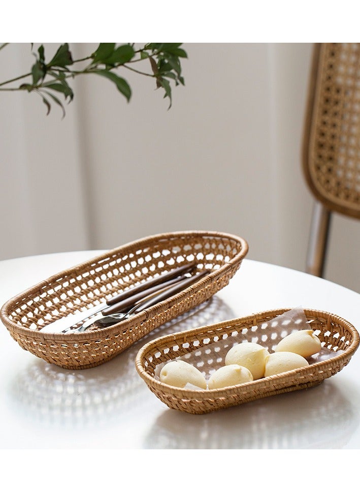 Handmade rattan towel tray storage basket living room dining table knife and fork chopstick box dessert snack fruit basket  - Image 5