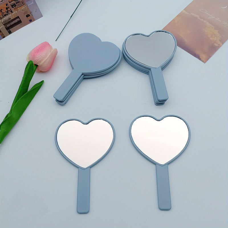 Set of 6 Light Blue Heart Shaped Handheld Mirrors for Travel Makeup - Image 3
