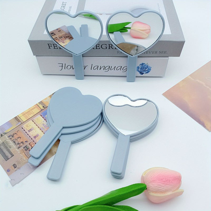 Set of 6 Light Blue Heart Shaped Handheld Mirrors for Travel Makeup - Image 2