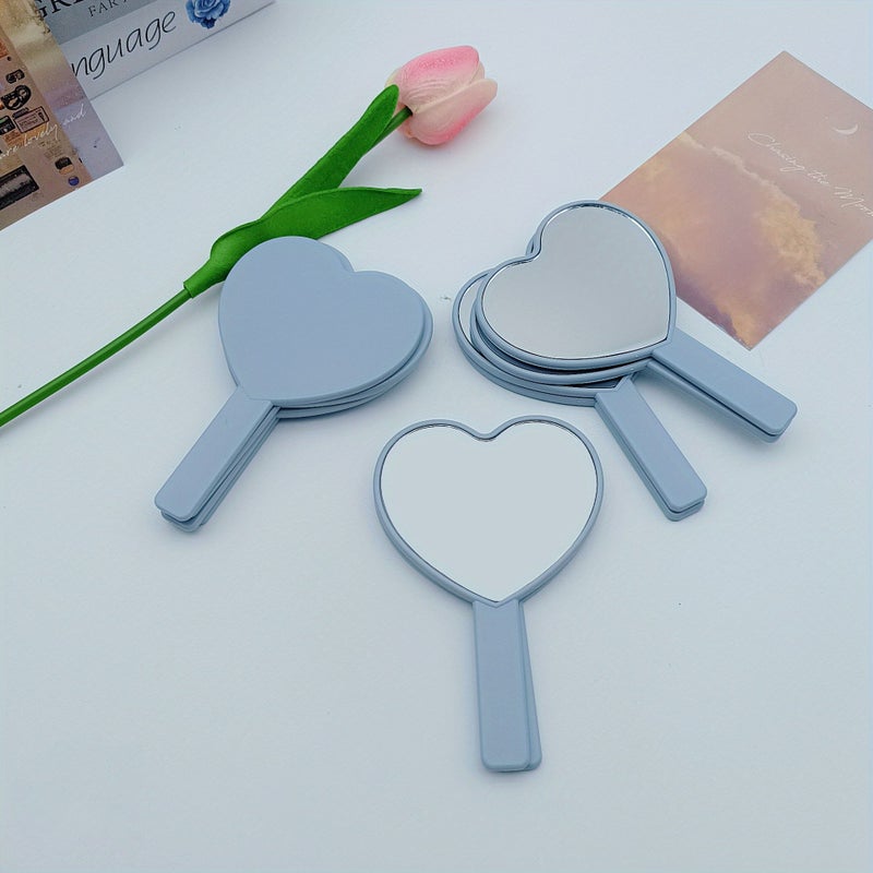 Set of 6 Light Blue Heart Shaped Handheld Mirrors for Travel Makeup - Image 1