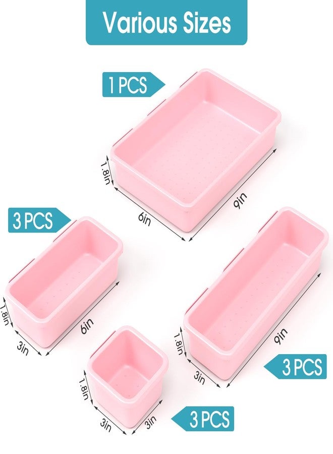 StoreHappily 10 PCS Drawer Organizer Set, 4 Size Makeup Drawer Divider Organizer With Non-Slip Pads, Interlocking Plastic Storage Bins for Office,Jewelry Vanity,Gadgets, Bathroom,Kitchen, Pink - Image 2