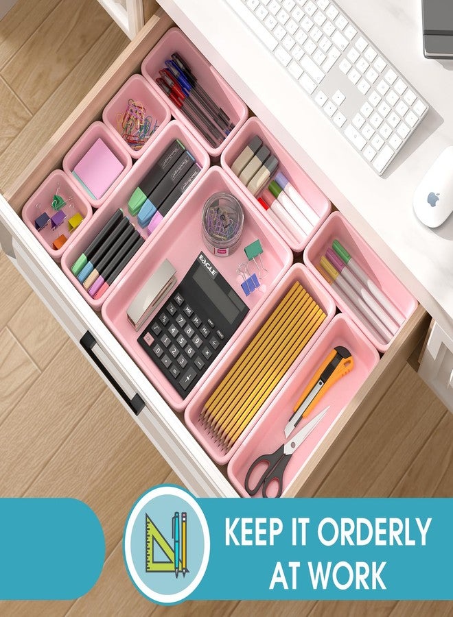 StoreHappily 10 PCS Drawer Organizer Set, 4 Size Makeup Drawer Divider Organizer With Non-Slip Pads, Interlocking Plastic Storage Bins for Office,Jewelry Vanity,Gadgets, Bathroom,Kitchen, Pink - Image 4
