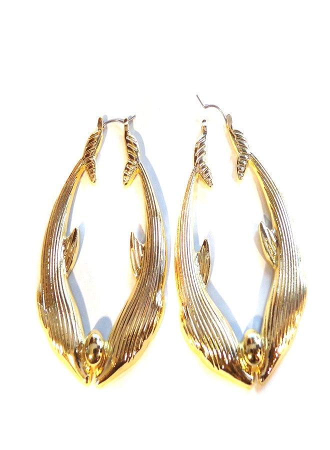 Divas Diggables Dolphin Hoop Earrings Dolphins Kissing Hoops 2.5 Inch Earrings Gold Plated Hoop Earrings - Image 1
