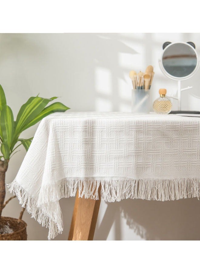 مفرش طاولة دانتيل بشرابة بيضاء من القطن والكتان عالي الجودة على الطراز الشمالي مناسب للاستخدام المنزلي وحفلات أعياد الميلاد وحفلات الزفاف (الحجم: 90*90 سم) - Image 1