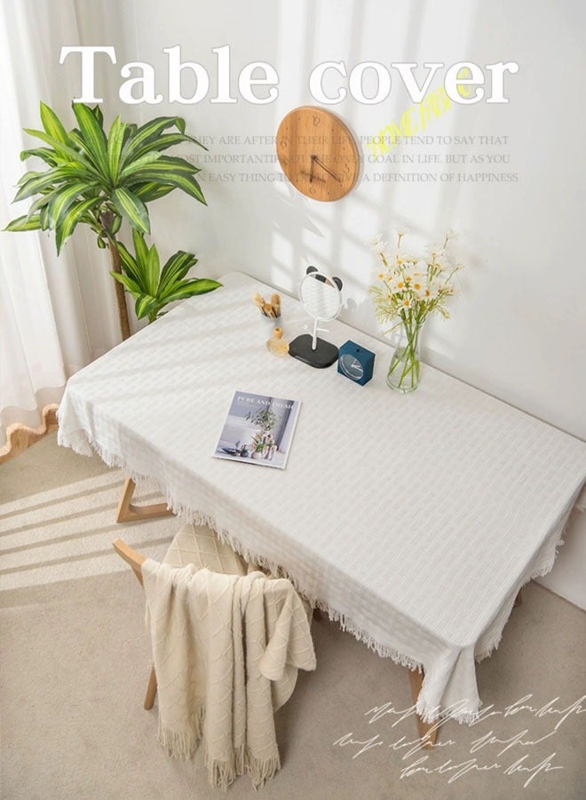 مفرش طاولة دانتيل بشرابة بيضاء من القطن والكتان عالي الجودة على الطراز الشمالي مناسب للاستخدام المنزلي وحفلات أعياد الميلاد وحفلات الزفاف (الحجم: 90*90 سم) - Image 2