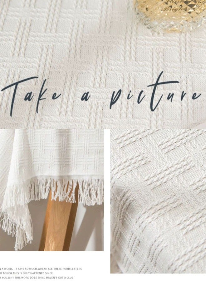 مفرش طاولة دانتيل بشرابة بيضاء من القطن والكتان عالي الجودة على الطراز الشمالي مناسب للاستخدام المنزلي وحفلات أعياد الميلاد وحفلات الزفاف (الحجم: 90*90 سم) - Image 3