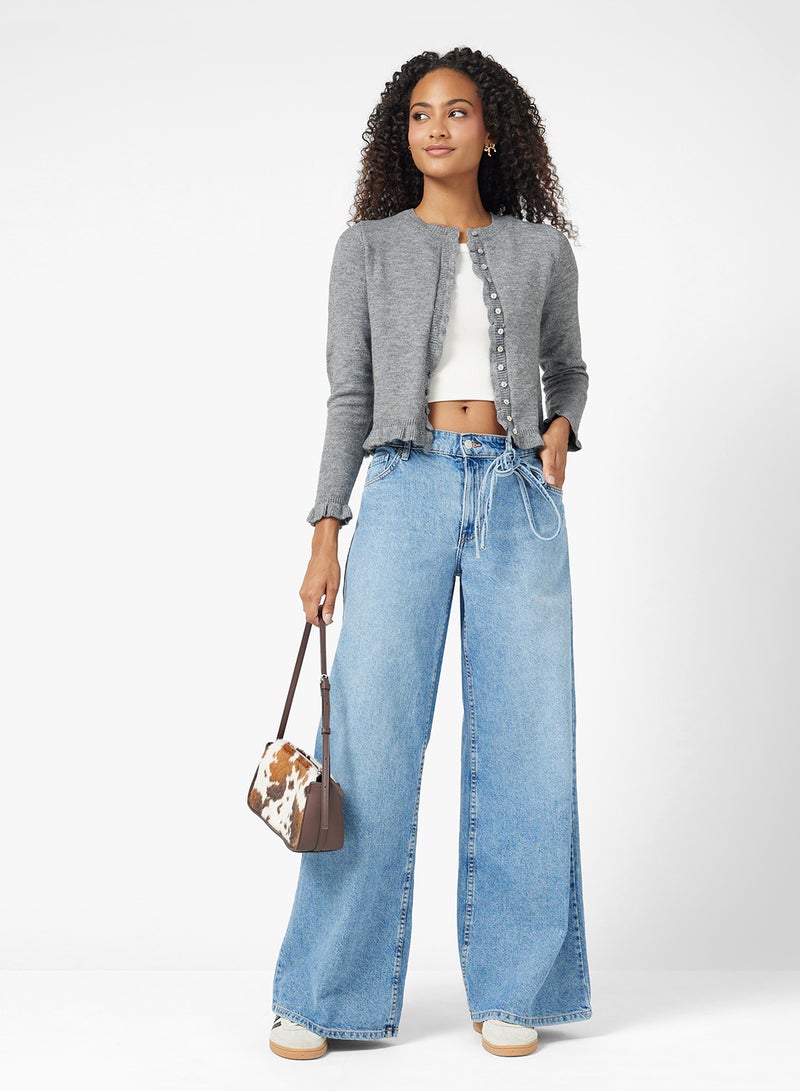 Ginger Slim Fit Button Down Cardigan with Frill Detail - Image 4