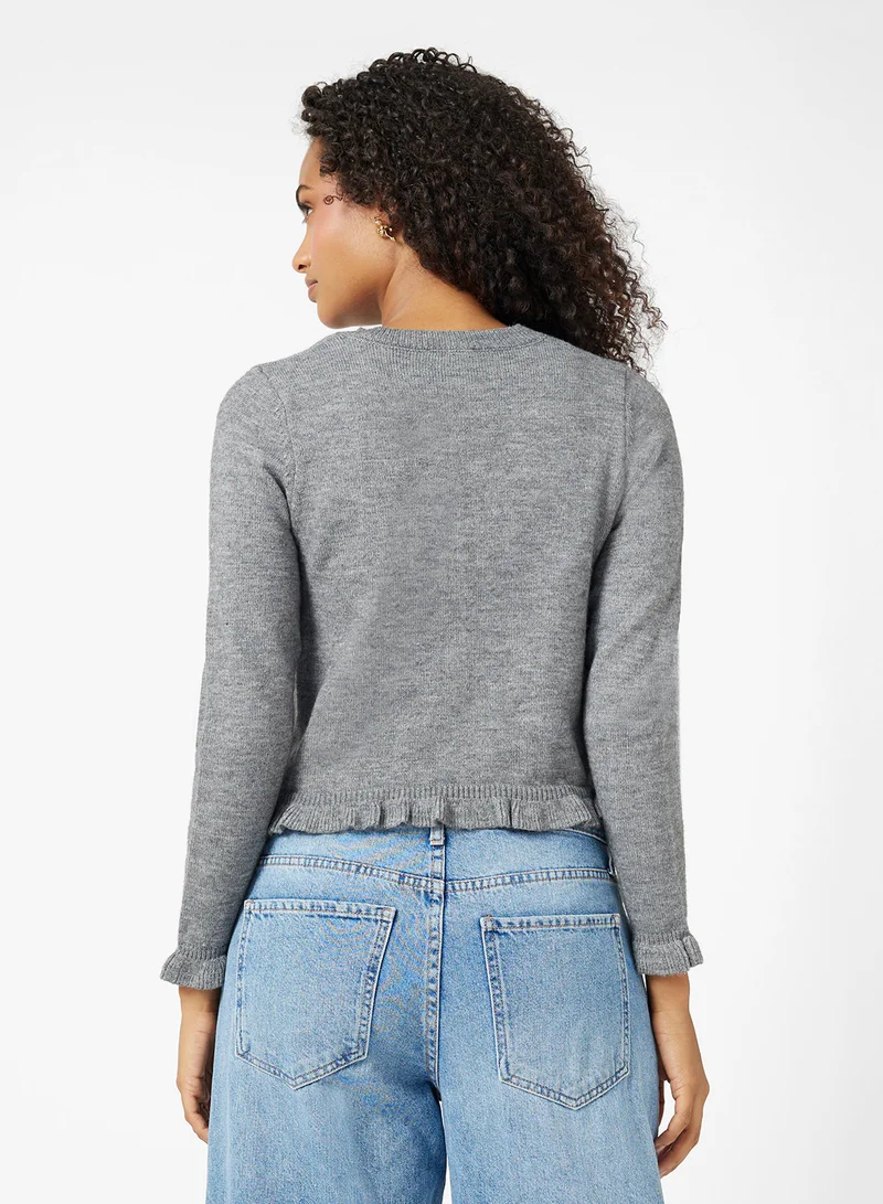 Ginger Slim Fit Button Down Cardigan with Frill Detail