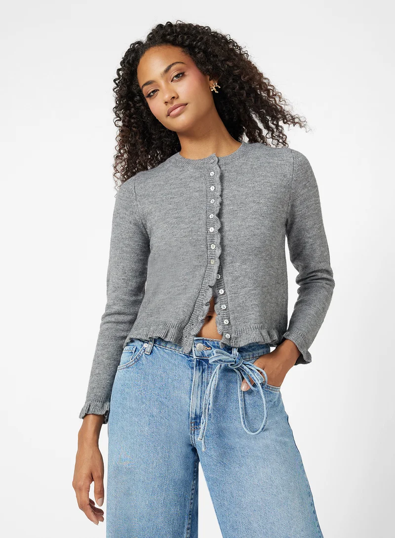 Ginger Slim Fit Button Down Cardigan with Frill Detail