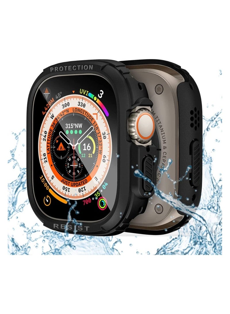 ACLIX Watch case for Apple ultra 49mm 2+2 Pack Hard PC Case and Screen Protector, Rugged Waterproof Bumper Cover with 9H Tempered Glass, Black