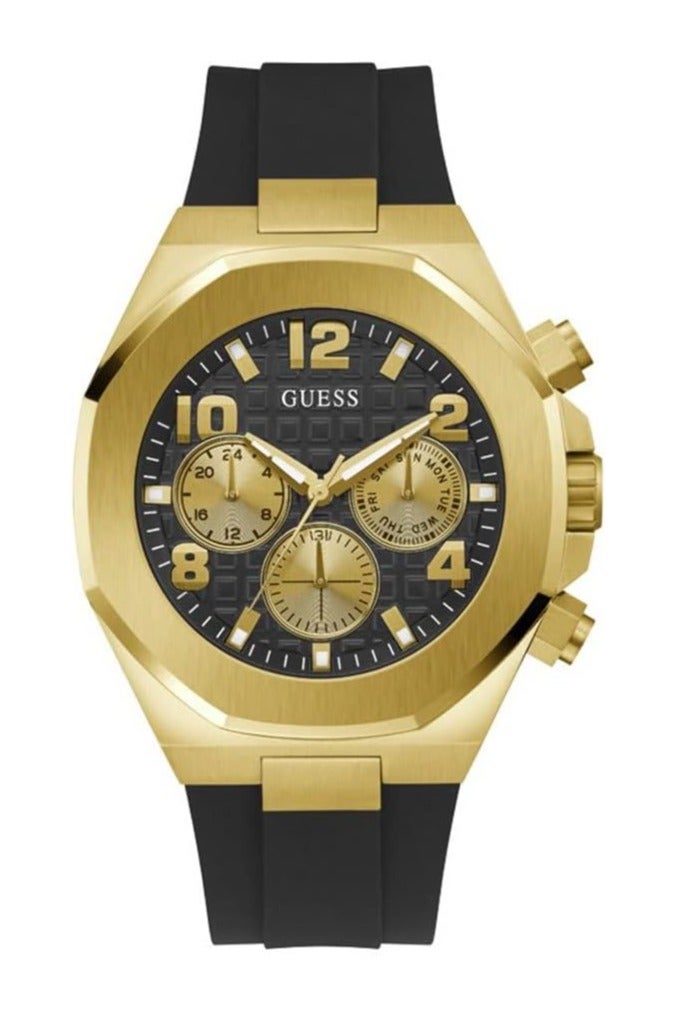 GUESS Men's 46mm Watch - Black Strap Black Dial Two-Tone Case - Image 1