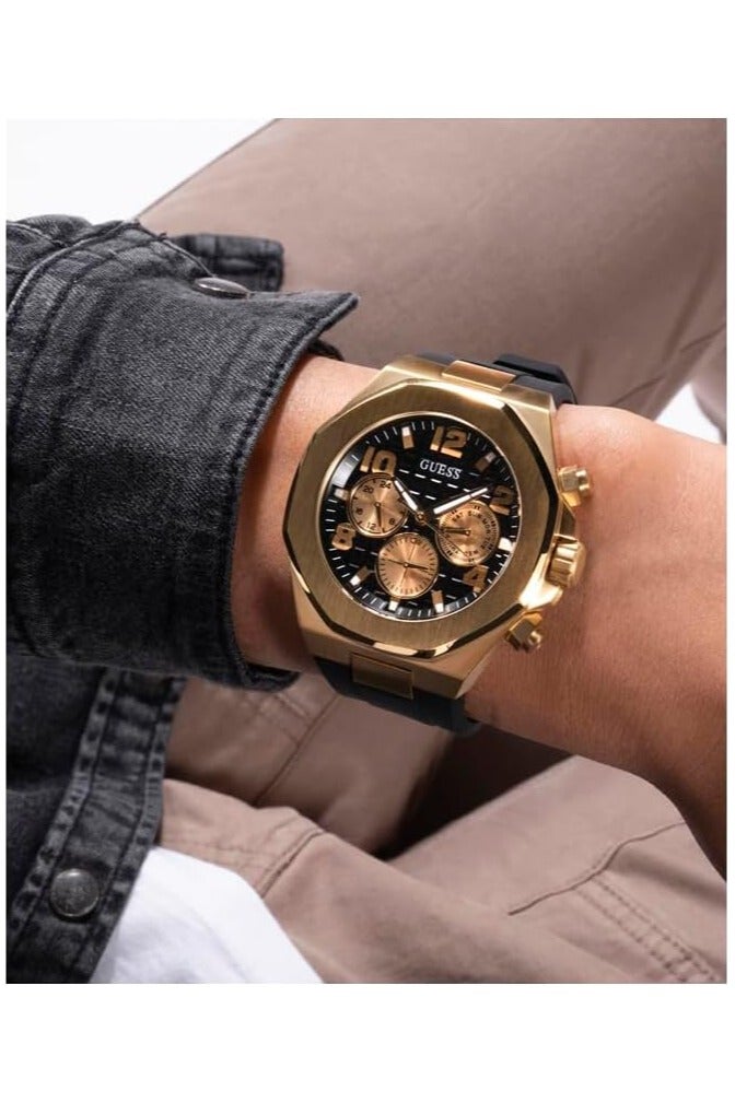 GUESS Men's 46mm Watch - Black Strap Black Dial Two-Tone Case - Image 3