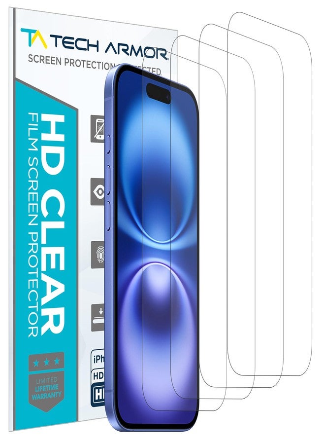 Tech Armor iPhone 16 Screen Protector 6.1 inch - HD Clear Film, Ultimate Display Protection, Crystal Clear Clarity, Easy Installation, Premium Quality, 4 Pack - Image 1