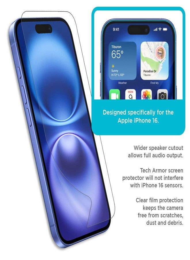 Tech Armor iPhone 16 Screen Protector 6.1 inch - HD Clear Film, Ultimate Display Protection, Crystal Clear Clarity, Easy Installation, Premium Quality, 4 Pack - Image 4