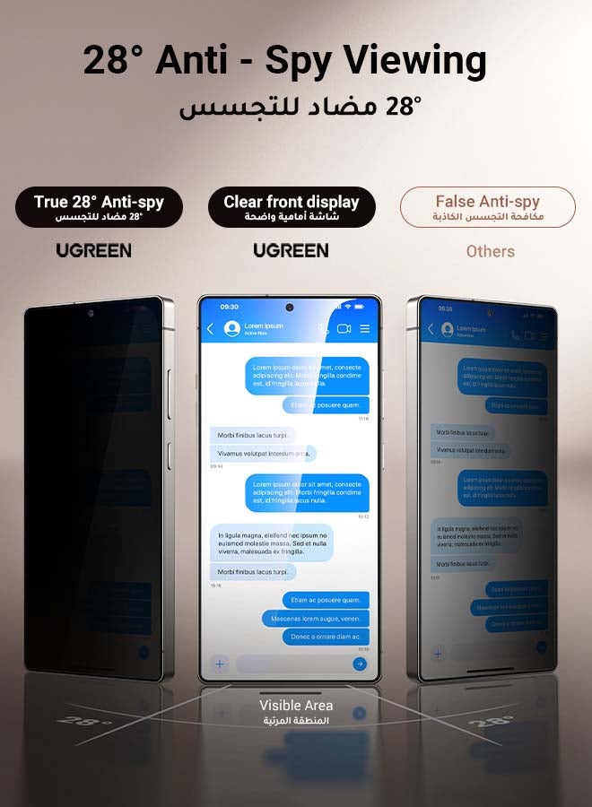 يو جرين واقي شاشة فائق الخصوصية لهاتف Samsung Galaxy S25 يدعم معرف الوجه وسهل التركيب ومضاد للتجسس وحماية الخصوصية ومضاد لبصمات الأصابع وخالي من الفقاعات - Image 2