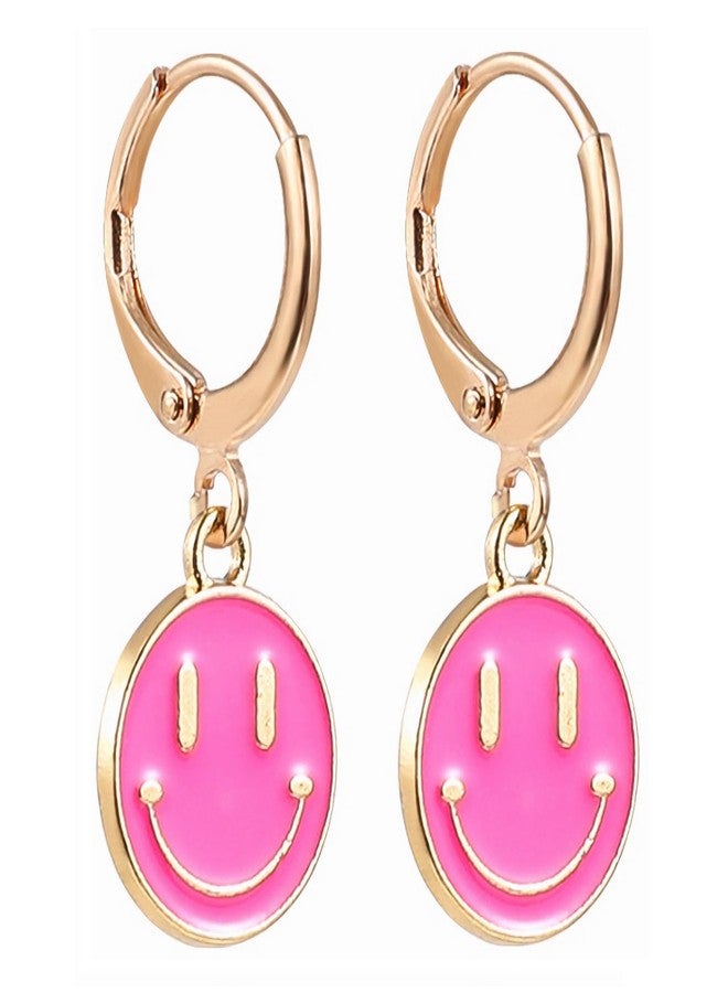 LitTown Smiley Face Earrings Huggie Hoop Y2K Preppy Happy Lightning Bolt Heart Star Small Dangle Colorful Gold White Red Pink Yellow Blue Jewelry - Image 1
