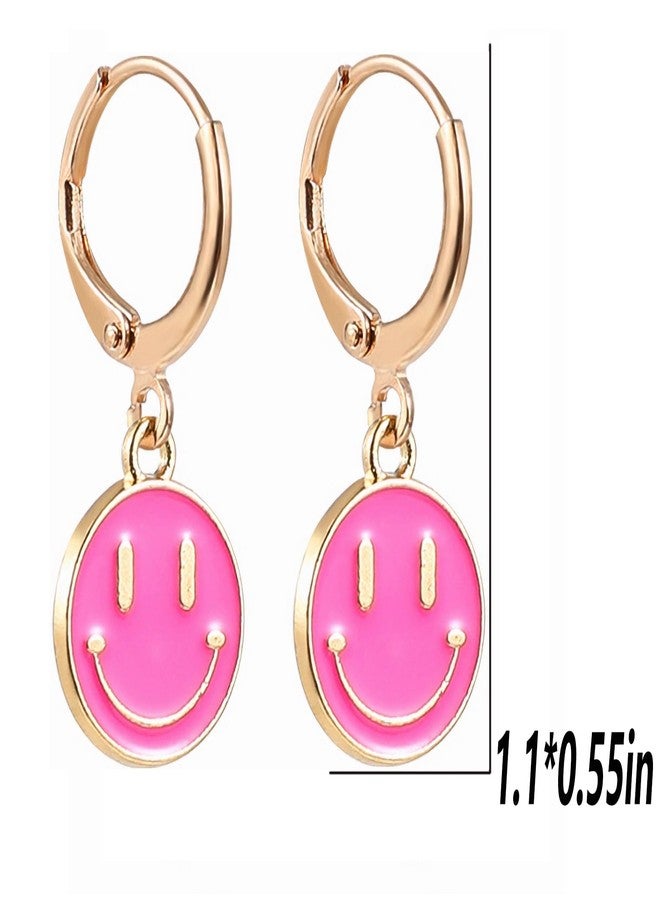 LitTown Smiley Face Earrings Huggie Hoop Y2K Preppy Happy Lightning Bolt Heart Star Small Dangle Colorful Gold White Red Pink Yellow Blue Jewelry - Image 2