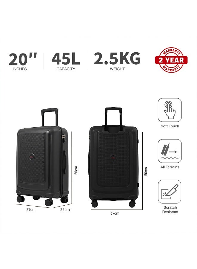 Eagle Express Clifton 20 Inch Cabin Luggage All Black, PP Hard Shell Carry On Trolley Suitcase with Lightweight Travel Design, 360 Spinner Wheels, Secure Lock System and 2 Year Warranty - Image 3