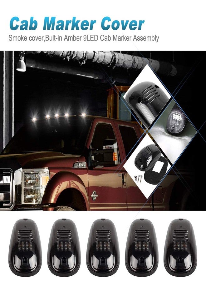 Partsam مجموعة بارتسام 5 قطع 12 مصباح LED دخاني/أبيض مصابيح تحديد سقف الكابينة 264146BK بديلة لسيارة دودج رام 2003-2018 (عدسة دخانية/أضواء بيضاء) - Image 3