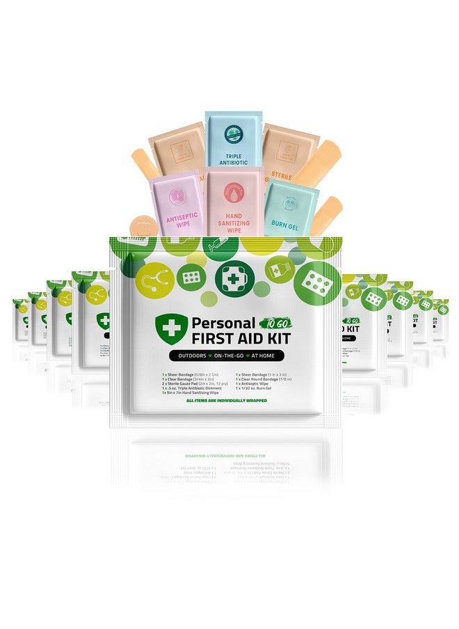 pH Advantage Portable Travel Size First Aid Kit 10 Pack | Perfect For Home, Office, Car, School, Business, Travel, Hiking, Hunting, And Outdoors | Individually Wrapped First Aid Products (Green)  - Image 1
