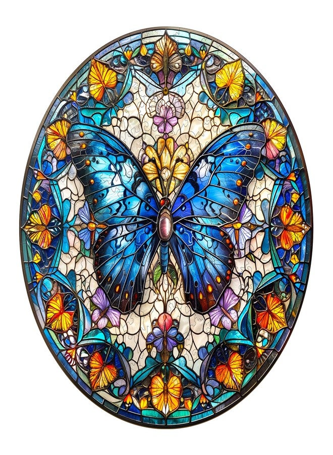 AEEKDOOK Wooden Jigsaw Puzzles for Adults - Stained Glass Butterfly Puzzles - Unique Animal Shape Wooden Puzzles for Adults - Best Gifts for Women Mom Grandma (8.5 * 8.5in-100 Pieces) - Image 1