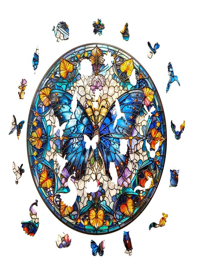 AEEKDOOK Wooden Jigsaw Puzzles for Adults - Stained Glass Butterfly Puzzles - Unique Animal Shape Wooden Puzzles for Adults - Best Gifts for Women Mom Grandma (8.5 * 8.5in-100 Pieces) - Image 2