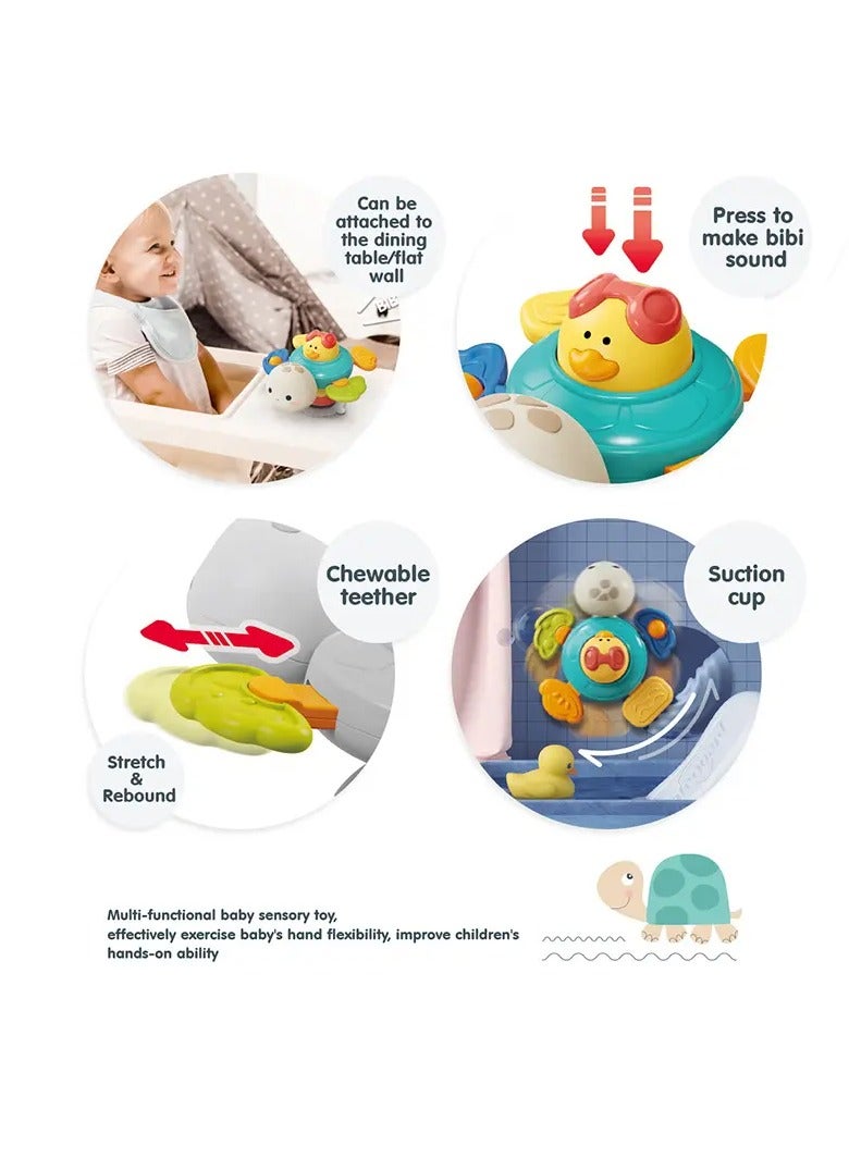 حديقة الألعاب لعبة تكديس السلحفاة اللطيفة 2 في 1 مع بطة وقاعدة شفط وعضاضة - لعبة أطفال تعليمية للتنسيق بين اليد والعين - Image 2