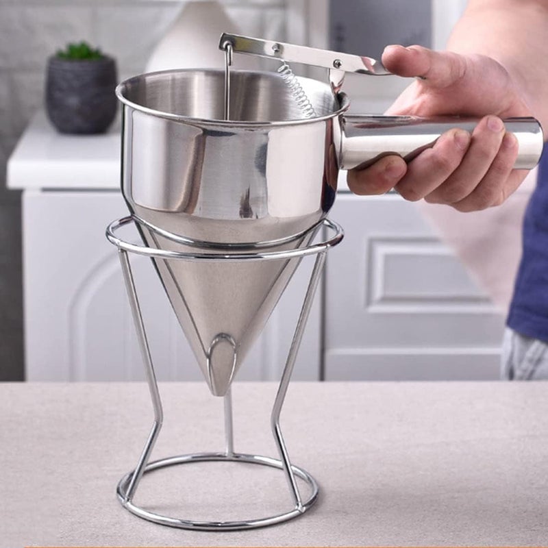 Gijaxe Gijaxe Pancake Dough Dispenser Stainless Steel Dough Dispenser Batter Funnel Baking Funnel for Home Kitchen Bakery Cake Desserts Cooking Tools Silver Pack of 1pcs  - Image 3