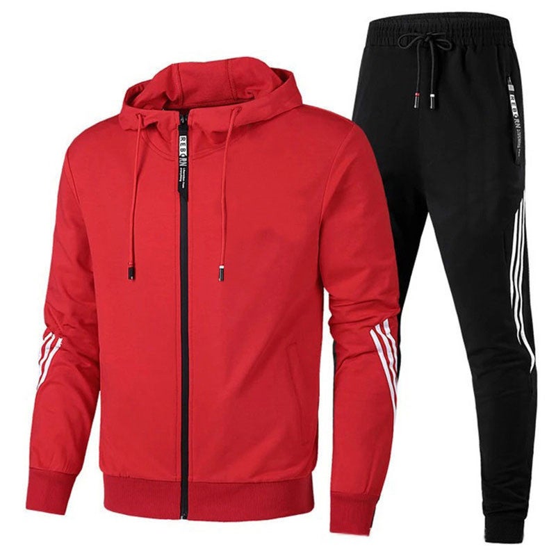 2022 Spring and Autumn Mens Casual Sports Suit Hooded Zipper Sweater Trousers Trendy Sports Suit White