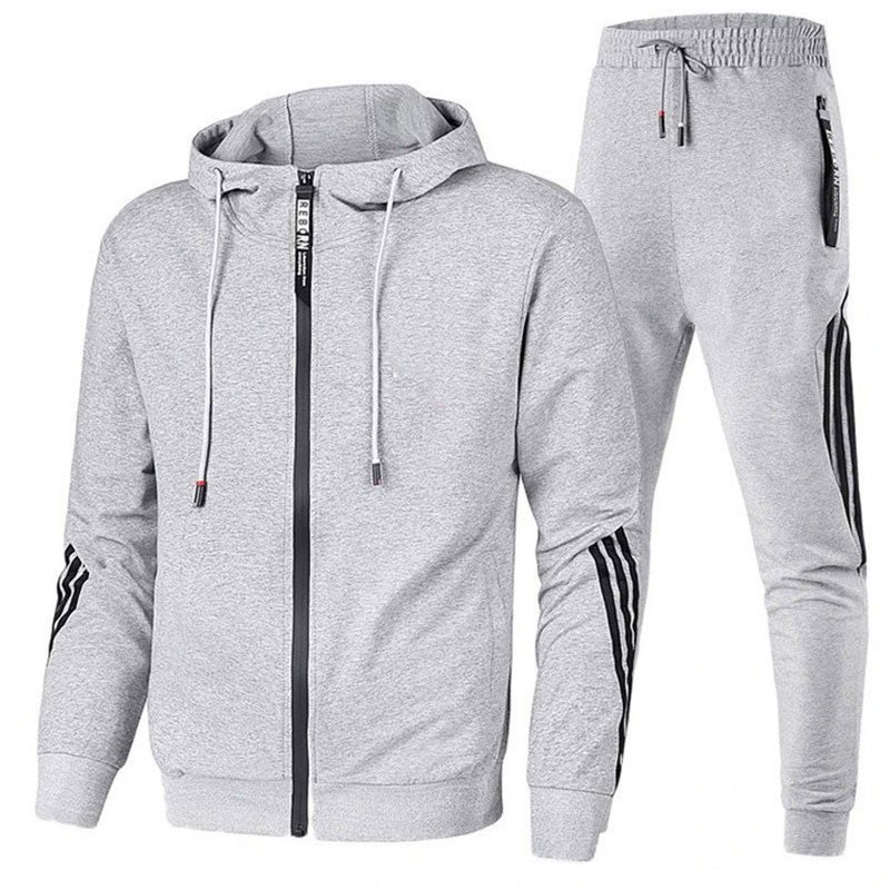 2022 Spring and Autumn Mens Casual Sports Suit Hooded Zipper Sweater Trousers Trendy Sports Suit White