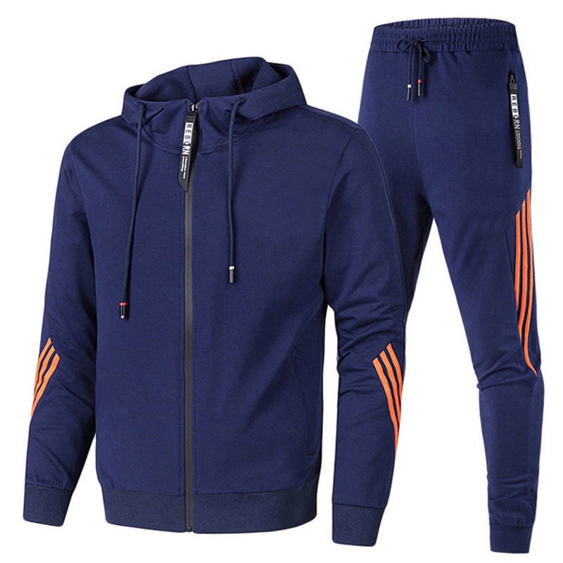 2022 Spring and Autumn Mens Casual Sports Suit Hooded Zipper Sweater Trousers Trendy Sports Suit White