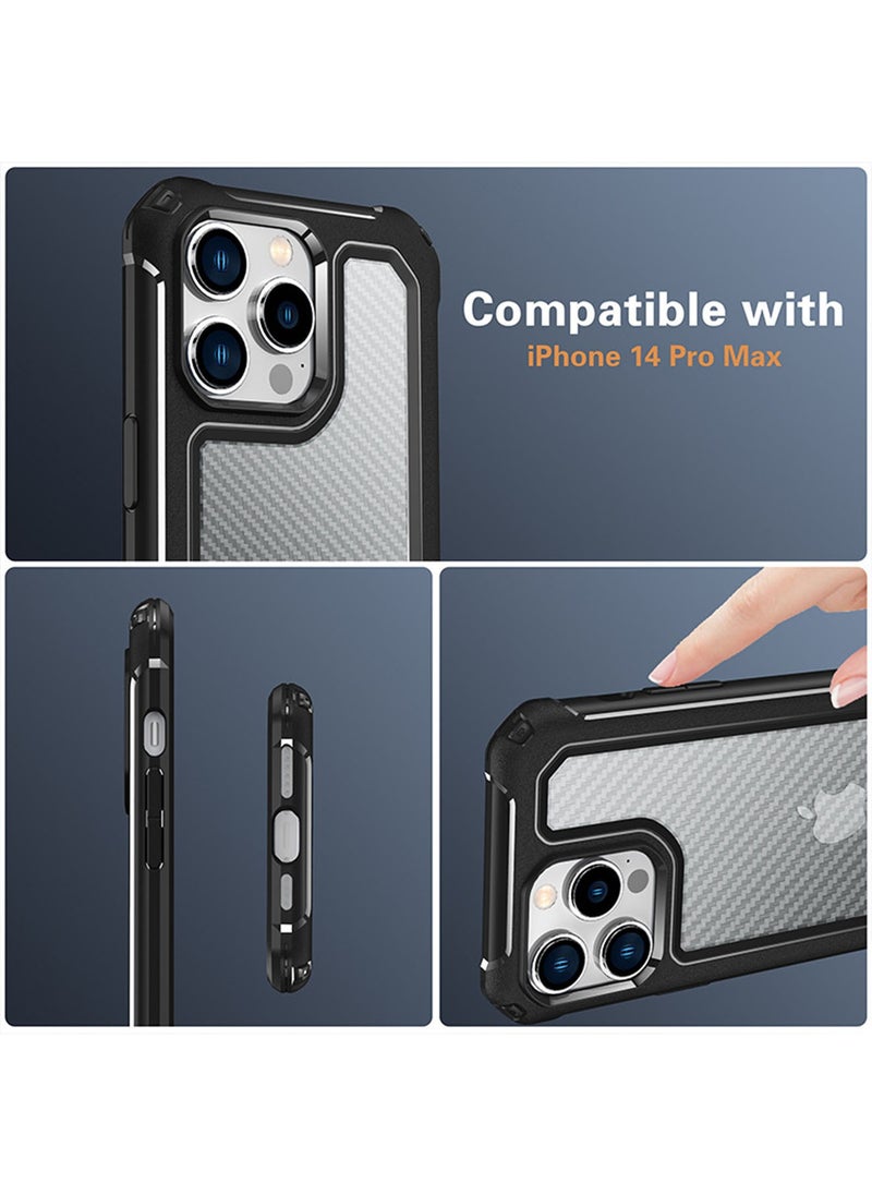 Generic Compatible with iPhone 14 Pro Max 6.7 Inch Case,Shockproof Hard Carbon Fiber Back Soft Bumper Frame Anti Scratch Fingerprint Resistant Protective Phone Case Black  - Image 3